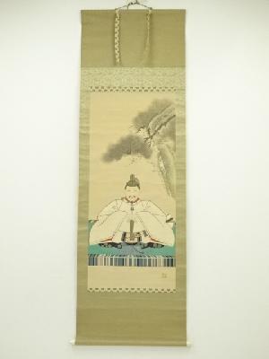 春堂筆　人物画　肉筆絹本掛軸（共箱）